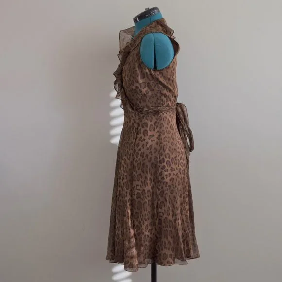Vintage 100% Silk Ralph Lauren Leopard Print Wrap Dress Sleeveless V-Neck - Picture 6 of 8